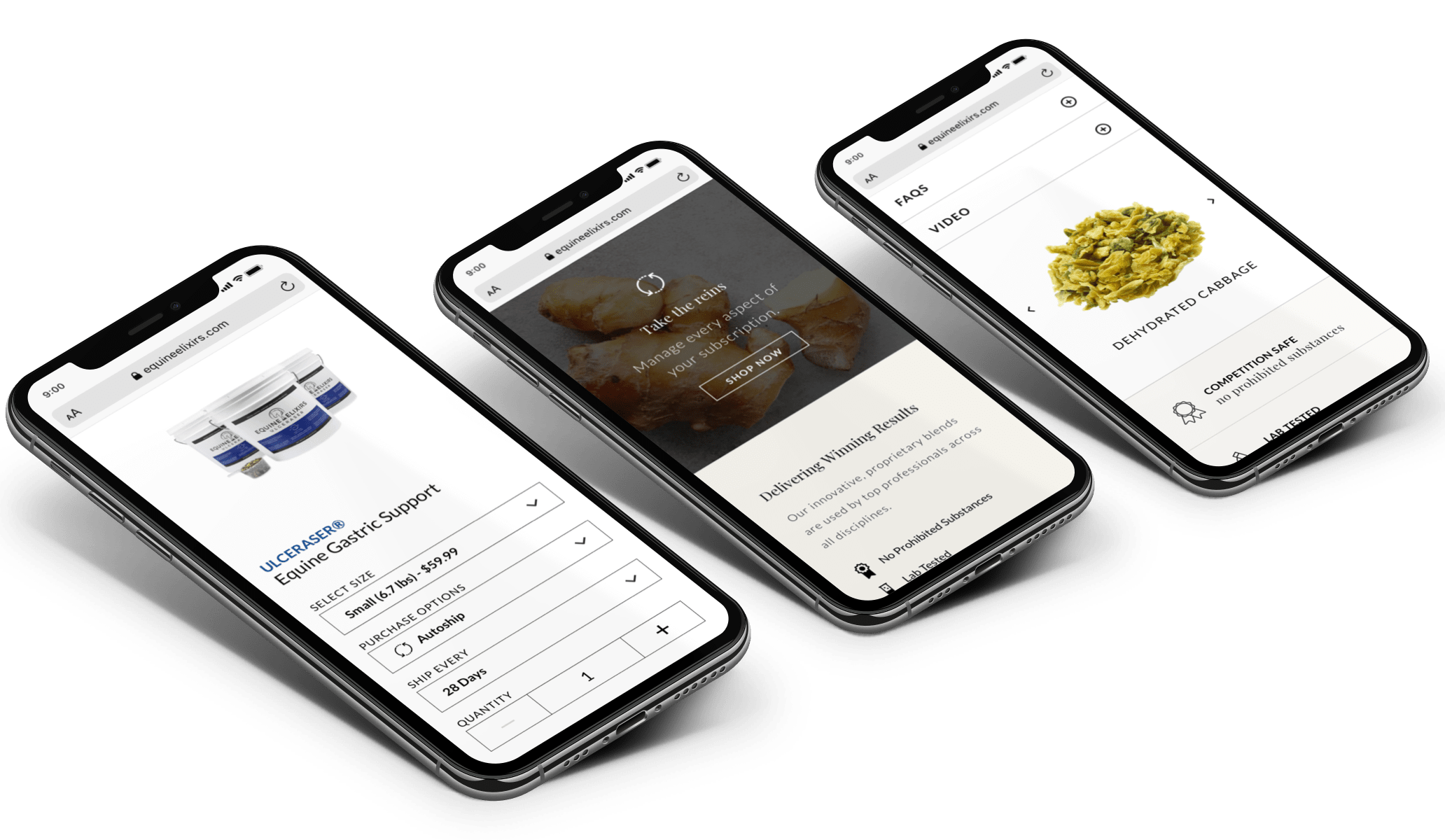 Equine Elixirs Mobile Screens